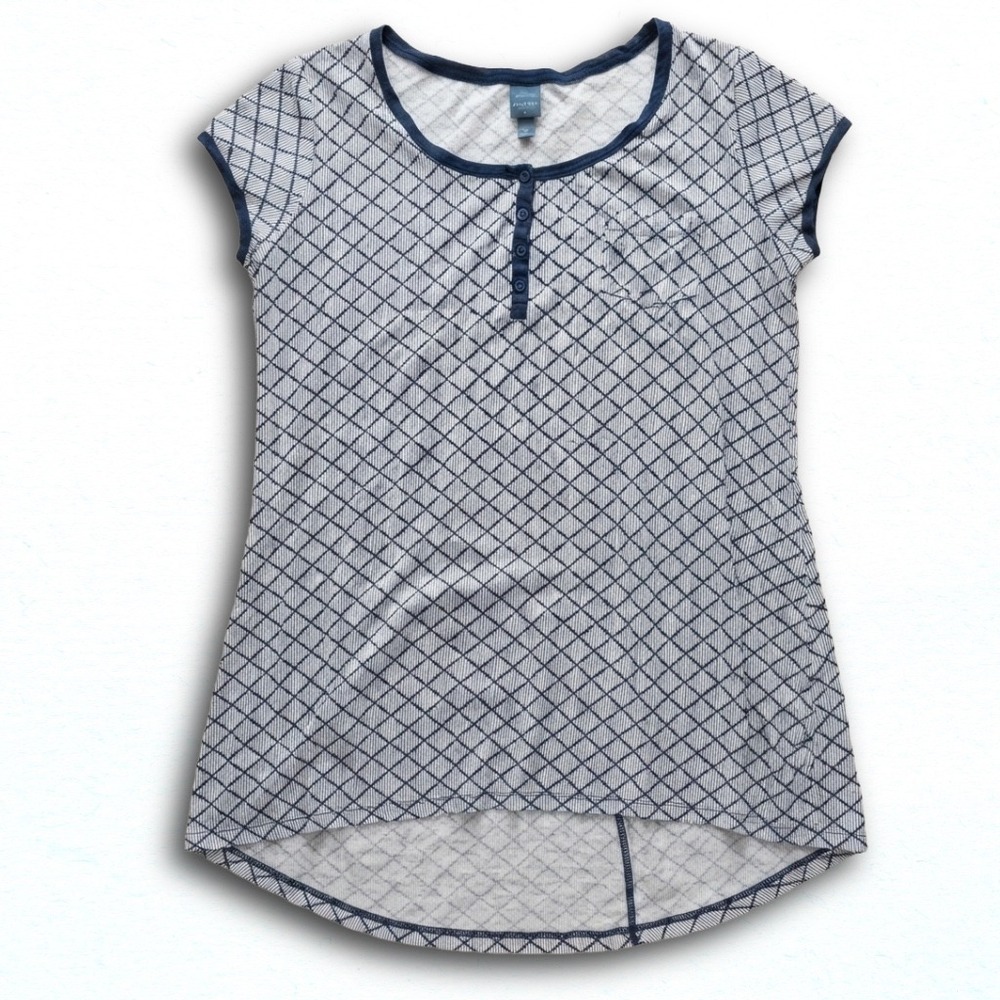 Jane and Bleecker Women Large Sleep Shirt Navy White Diamond Henley High Low Top
